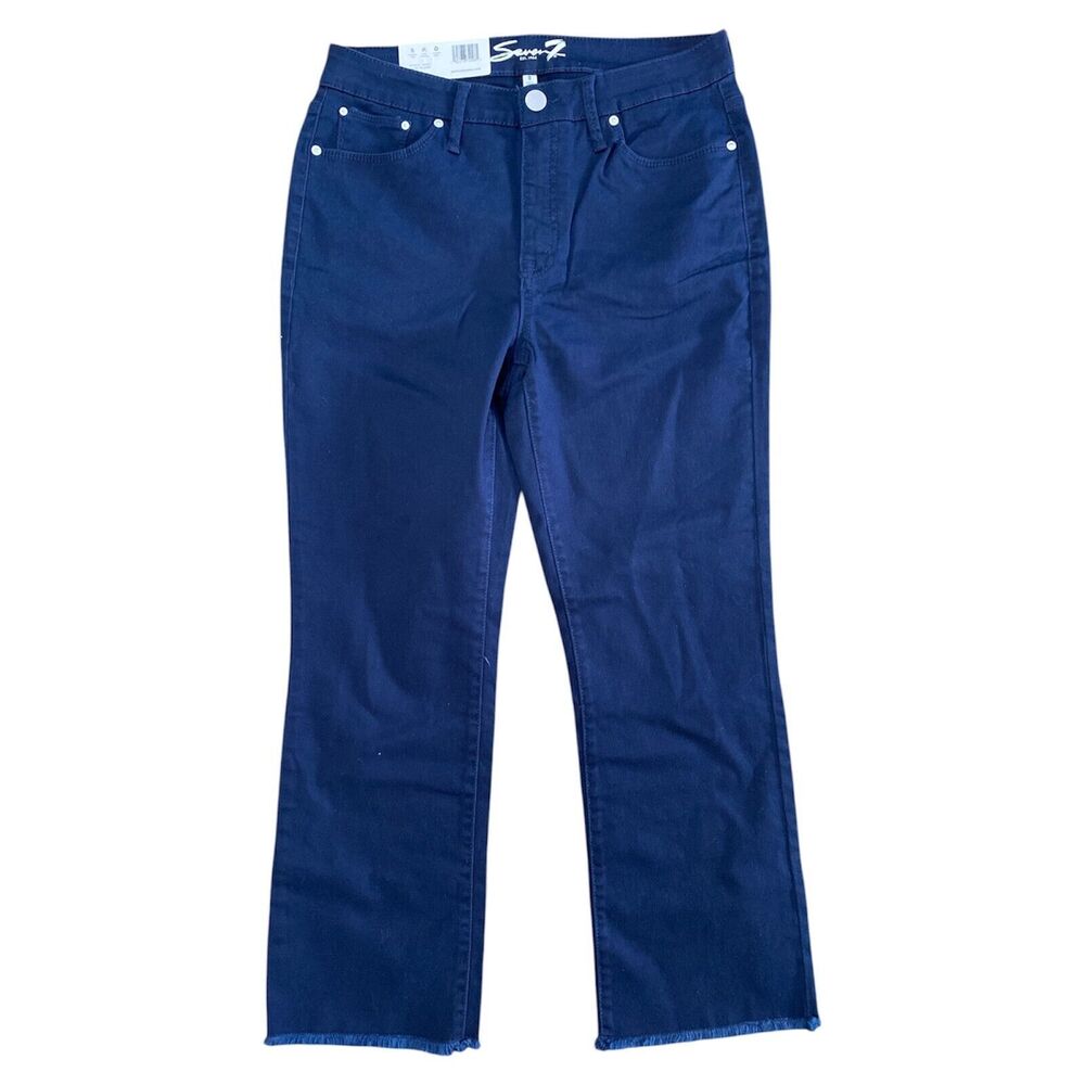 Seven7 Pants Womens Size 8 Kick Flare High Rise Crop Raw Hem‎ Navy Blue NWT $69